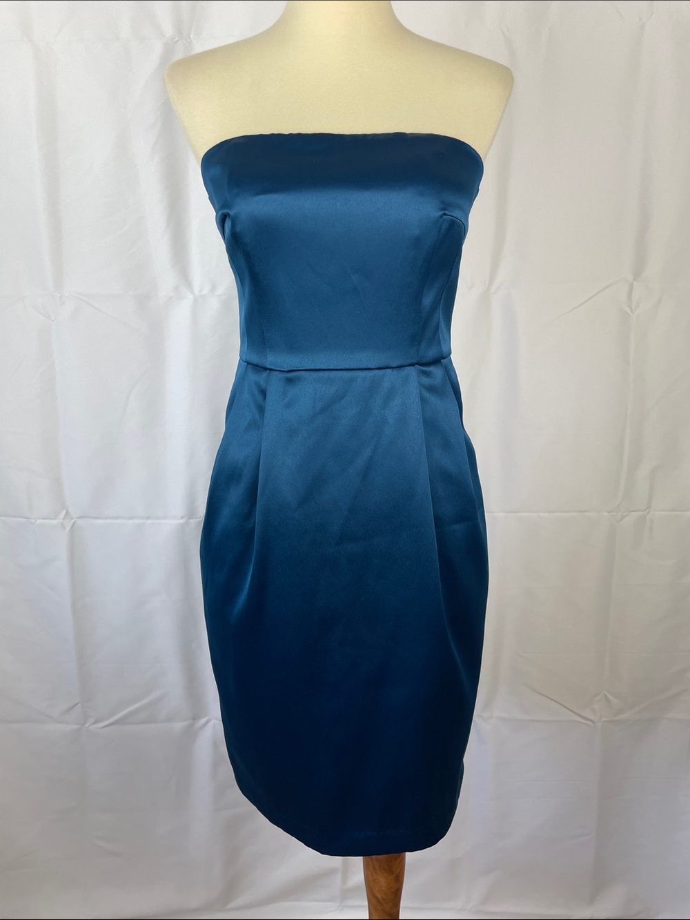 Express Strapless Satin Dress in Dark Teal with Side Pockets - Size 0